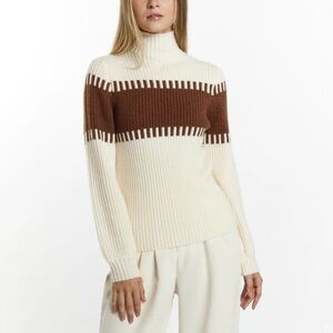 DreMasster Cream and Brown Turtleneck Viscose Sweater - Size M